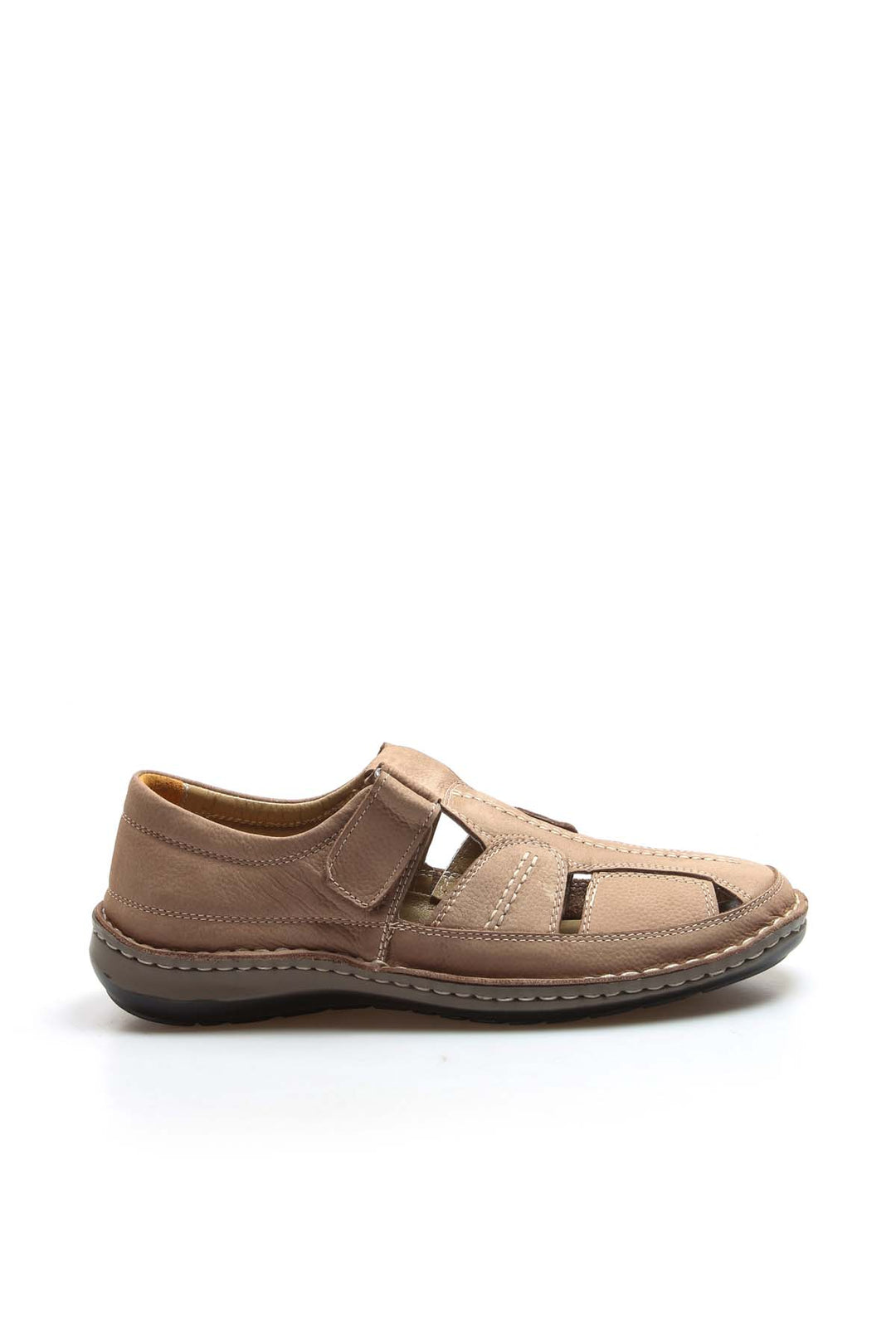 Men's Beige Leather Sandal Shoes - Wessi