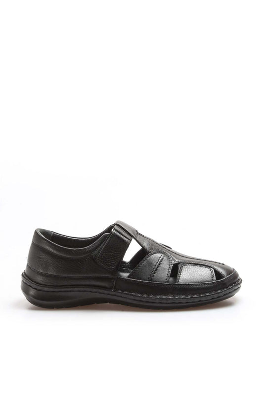 Men's Black Leather Fisherman Sandals - Wessi