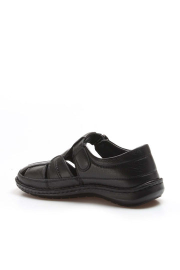 Men's Black Leather Fisherman Sandals - Wessi