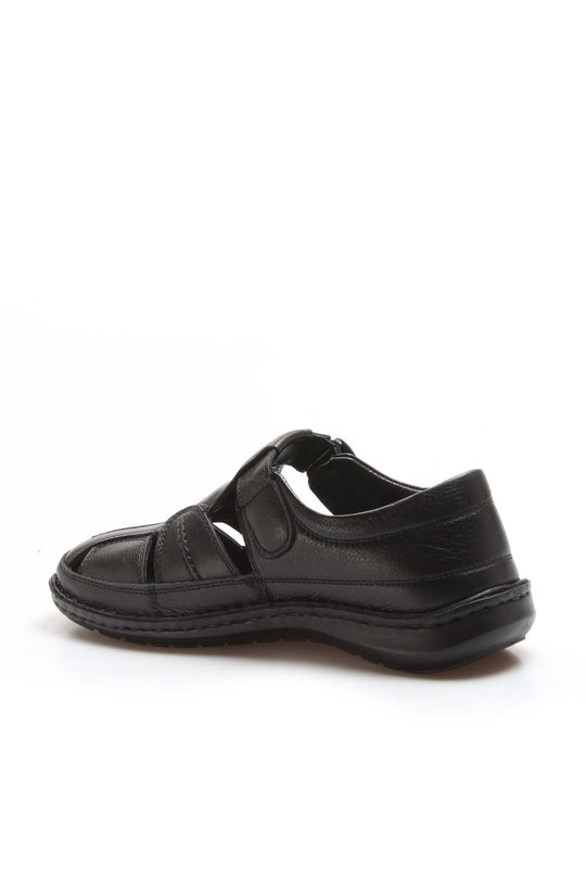 Men's Black Leather Fisherman Sandals - Wessi
