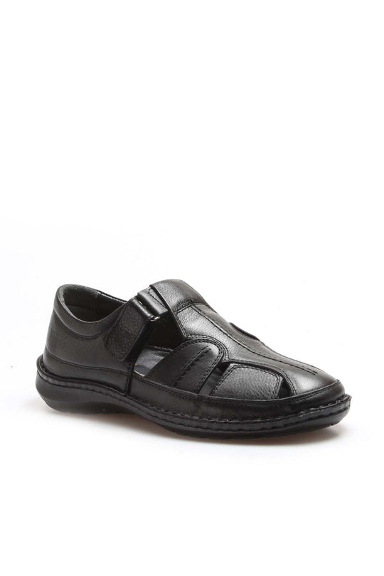 Men's Black Leather Fisherman Sandals - Wessi