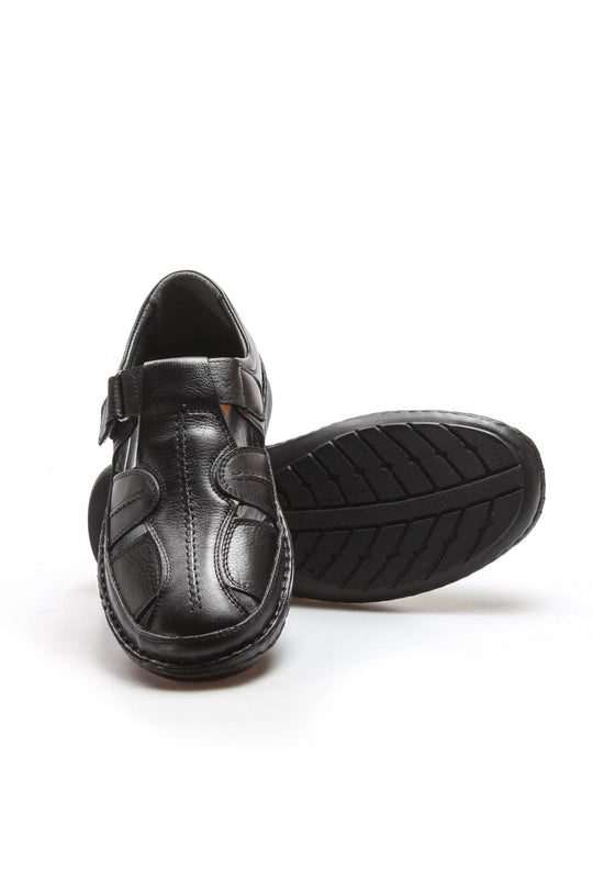 Men's Black Leather Fisherman Sandals - Wessi