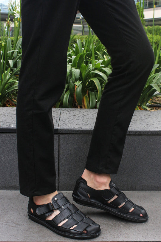 Men's Black Leather Fisherman Sandals with Adjustable Straps - Wessi Wessi - Discover Diversity Men's Black Leather Fisherman Sandals with Adjustable Straps - Wessi Wessi - Discover Diversity