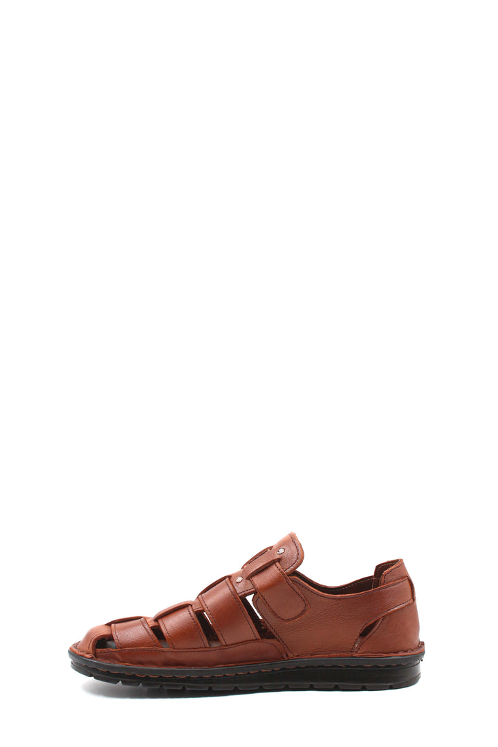 Men's Brown Leather Fisherman Sandals with Adjustable Strap - Wessi