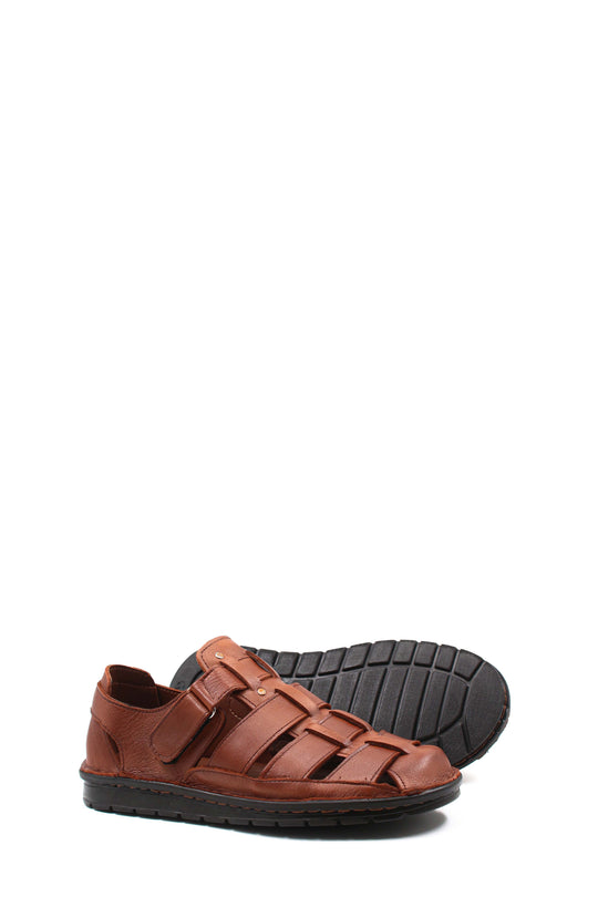 Men's Brown Leather Fisherman Sandals with Adjustable Strap - Wessi