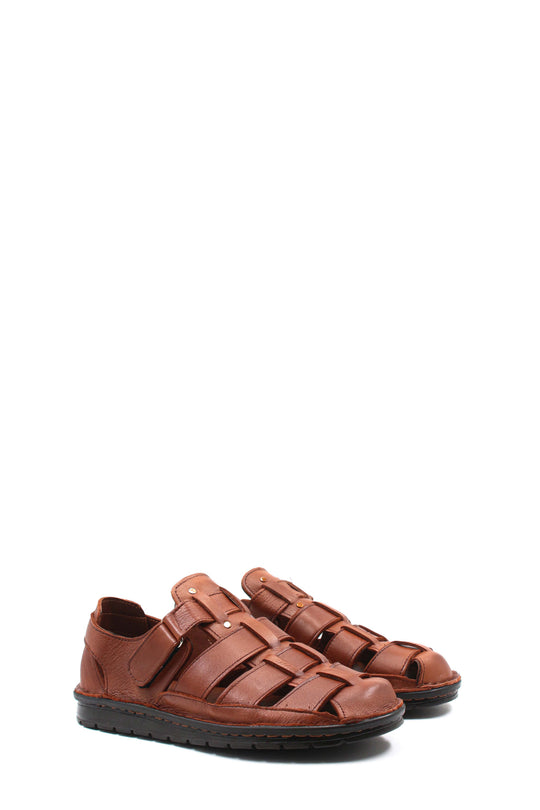 Men's Brown Leather Fisherman Sandals with Adjustable Strap - Wessi
