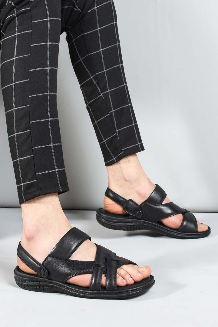 Men's Black Leather Sandals - Wessi