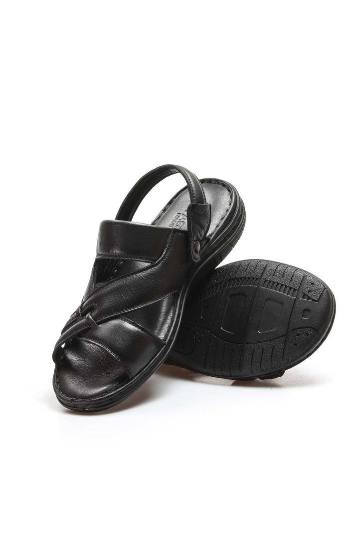 Men's Black Leather Sandals - Wessi