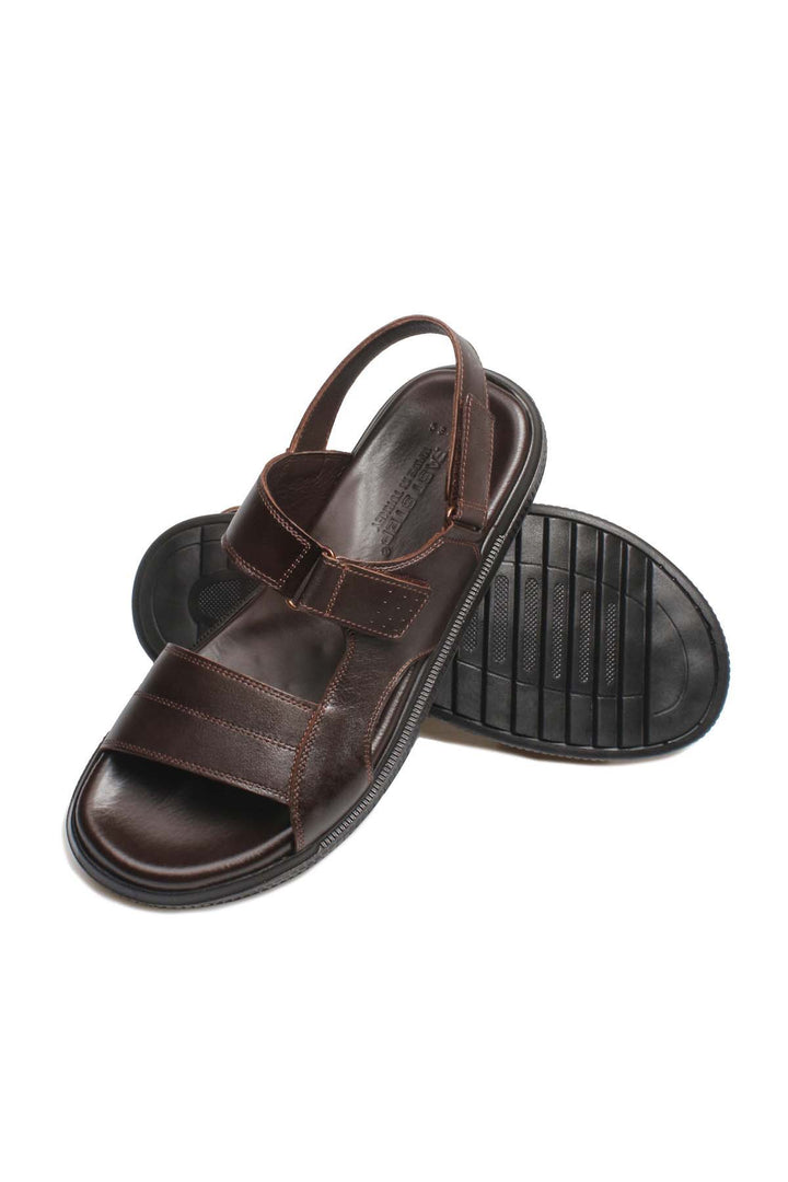 Sandales Velcro en cuir marron Wessi