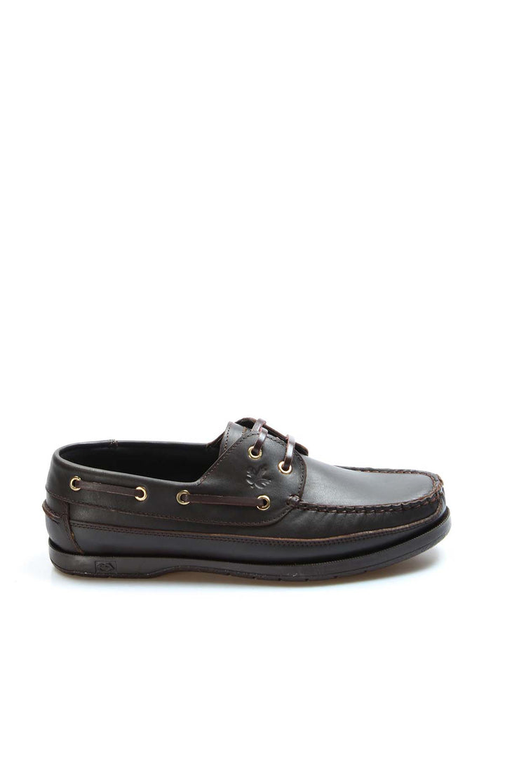 Men's Brown Leather Boat Shoes with Brass Eyelets - Wessi