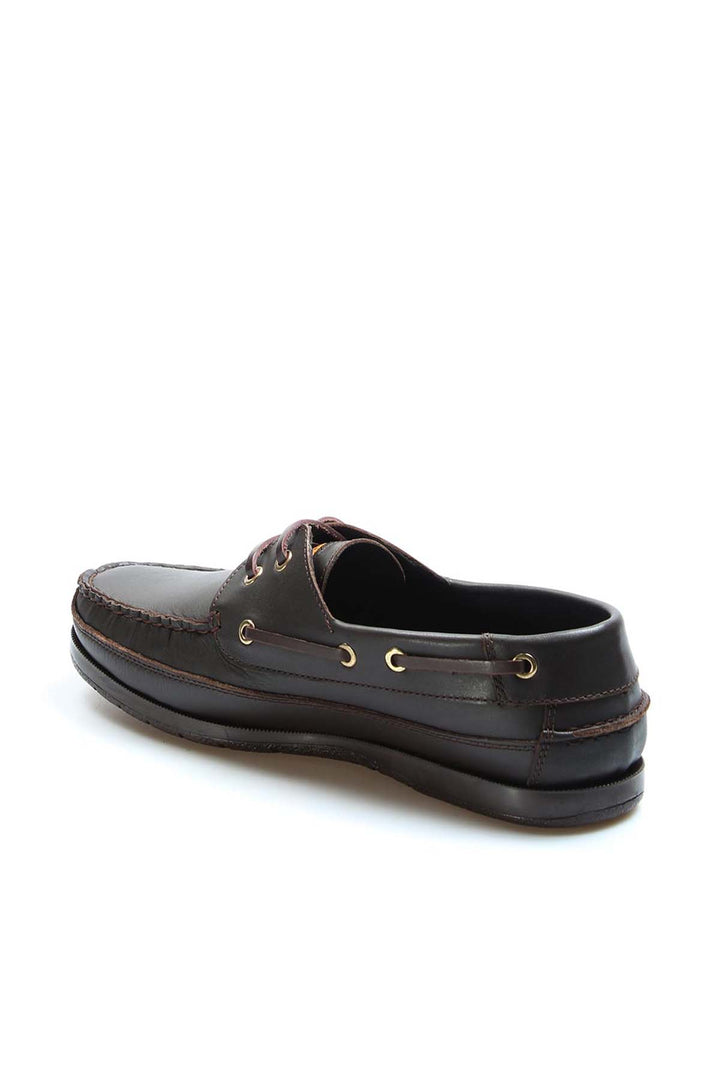 Men's Brown Leather Boat Shoes with Brass Eyelets - Wessi