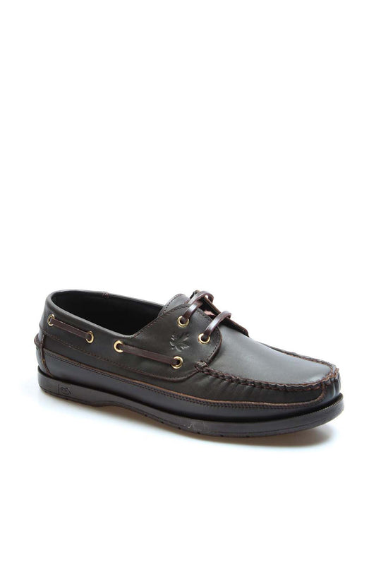 Men's Brown Leather Boat Shoes with Brass Eyelets - Wessi