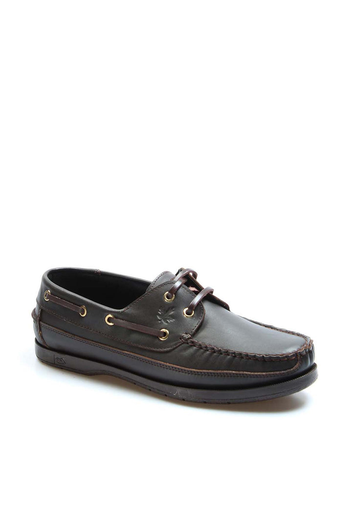 Men's Brown Leather Boat Shoes with Brass Eyelets - Wessi