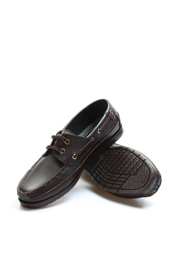 Men's Brown Leather Boat Shoes with Brass Eyelets - Wessi