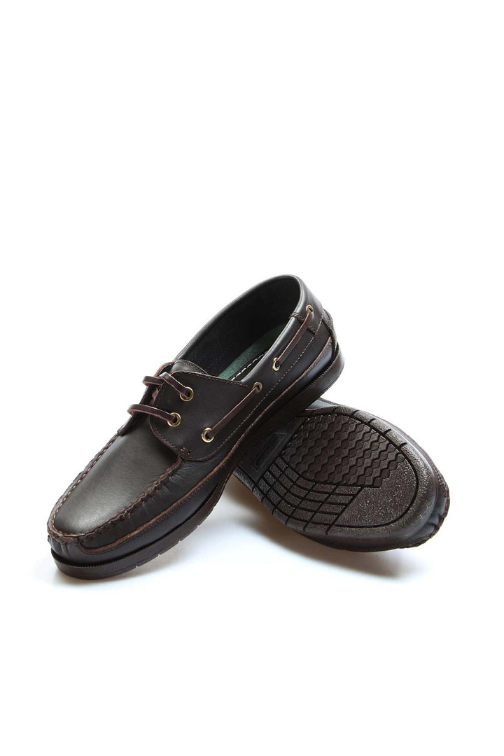 Men's Brown Leather Boat Shoes with Brass Eyelets - Wessi