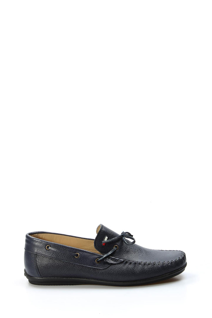 Men's Navy Leather Slip-On Loafers with Lace Detail - Wessi