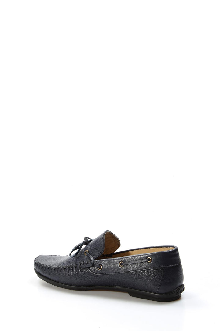 Men's Navy Leather Slip-On Loafers with Lace Detail - Wessi