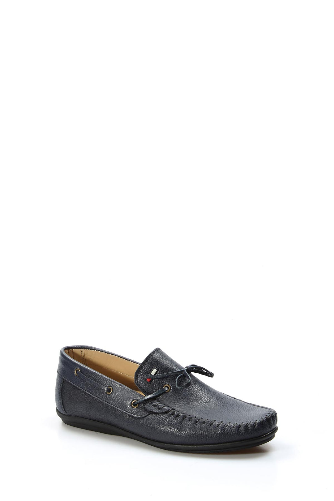 Men's Navy Leather Slip-On Loafers with Lace Detail - Wessi