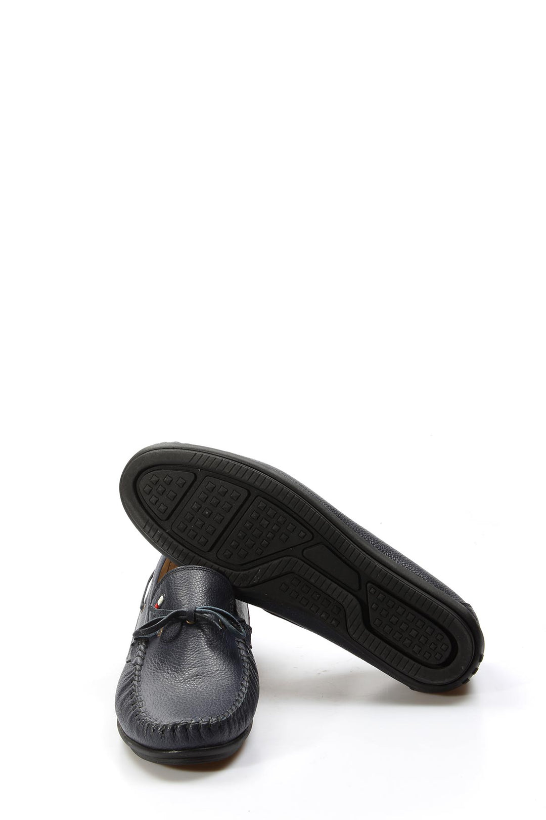 Men's Navy Leather Slip-On Loafers with Lace Detail - Wessi