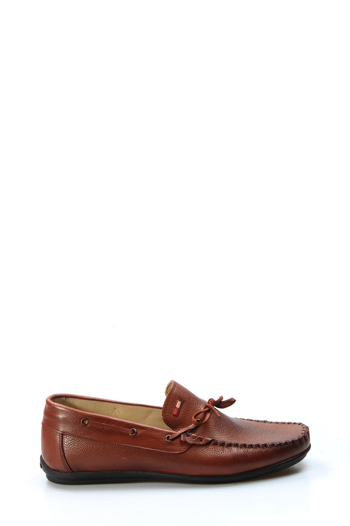 Men's Brown Textured Leather Loafers with Lace Accents - Wessi