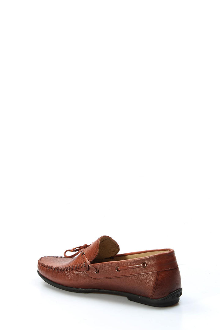 Men's Brown Textured Leather Loafers with Lace Accents - Wessi