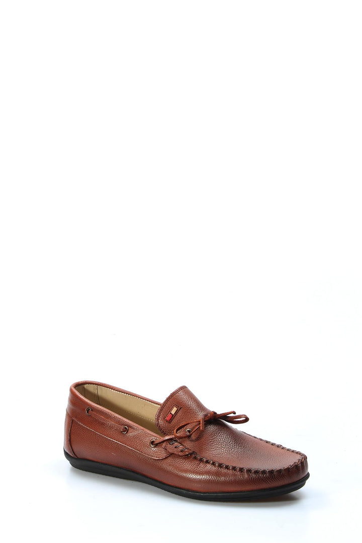 Men's Brown Textured Leather Loafers with Lace Accents - Wessi