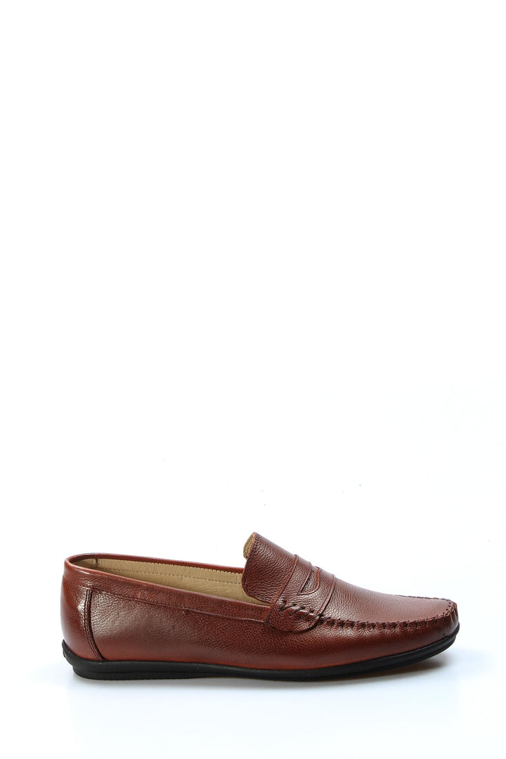 Men's Brown Leather Penny Loafers with Moc Toe Stitching - Wessi