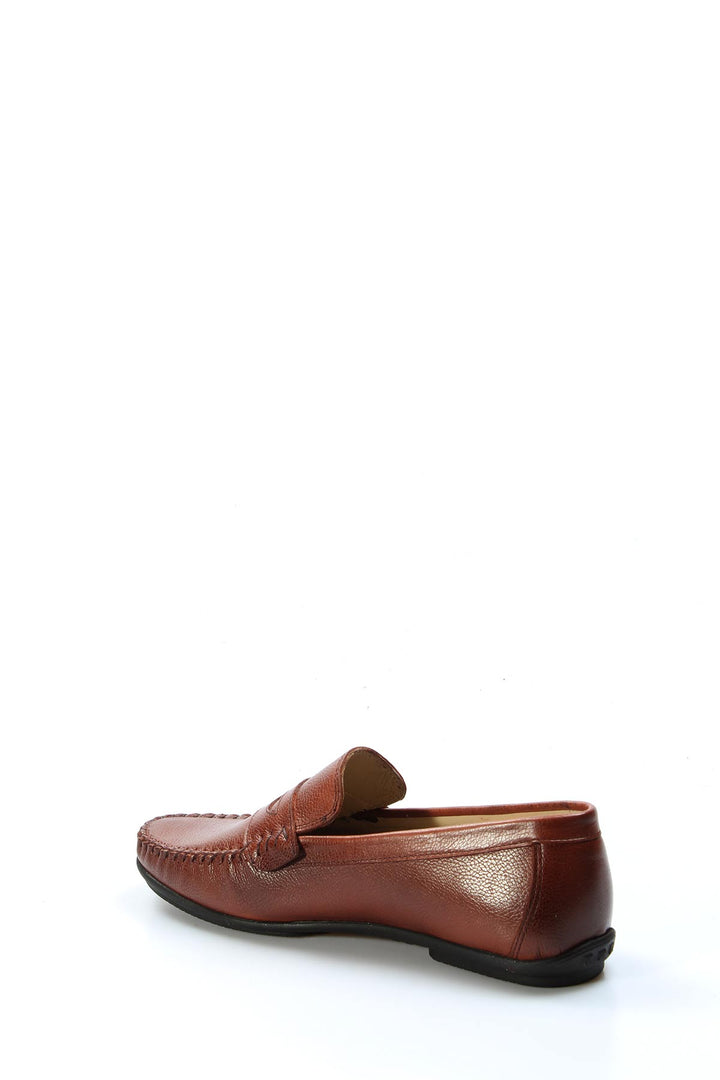 Men's Brown Leather Penny Loafers with Moc Toe Stitching - Wessi