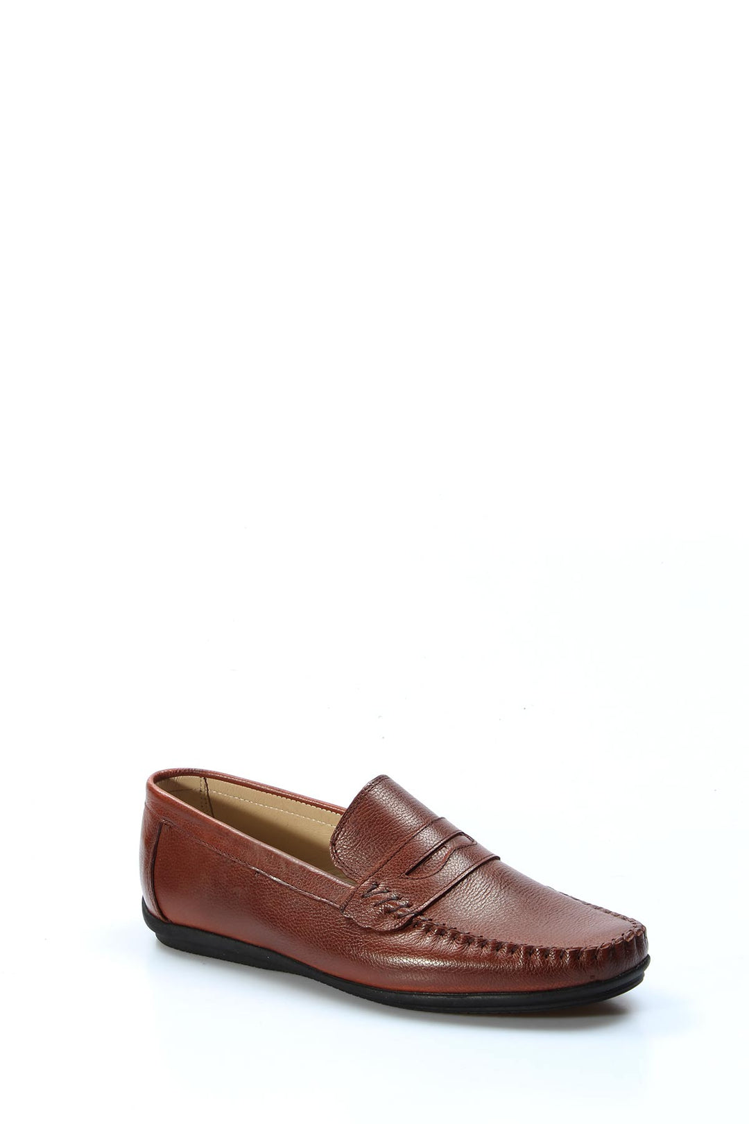 Men's Brown Leather Penny Loafers with Moc Toe Stitching - Wessi