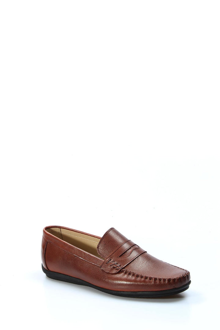 Men's Brown Leather Penny Loafers with Moc Toe Stitching - Wessi