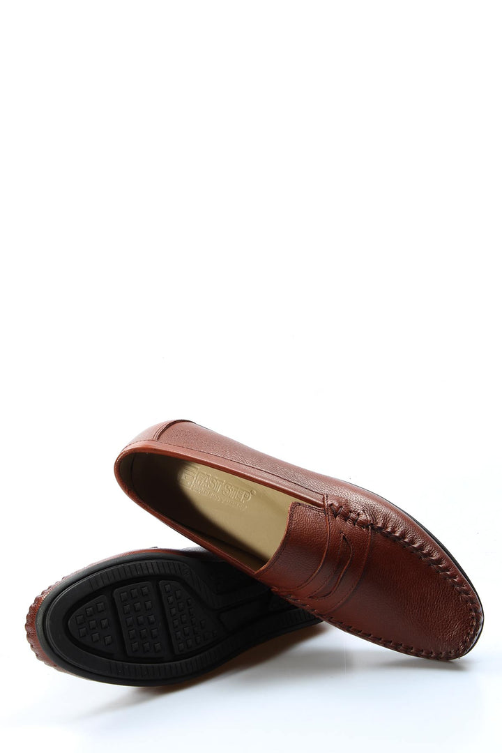 Men's Brown Leather Penny Loafers with Moc Toe Stitching - Wessi