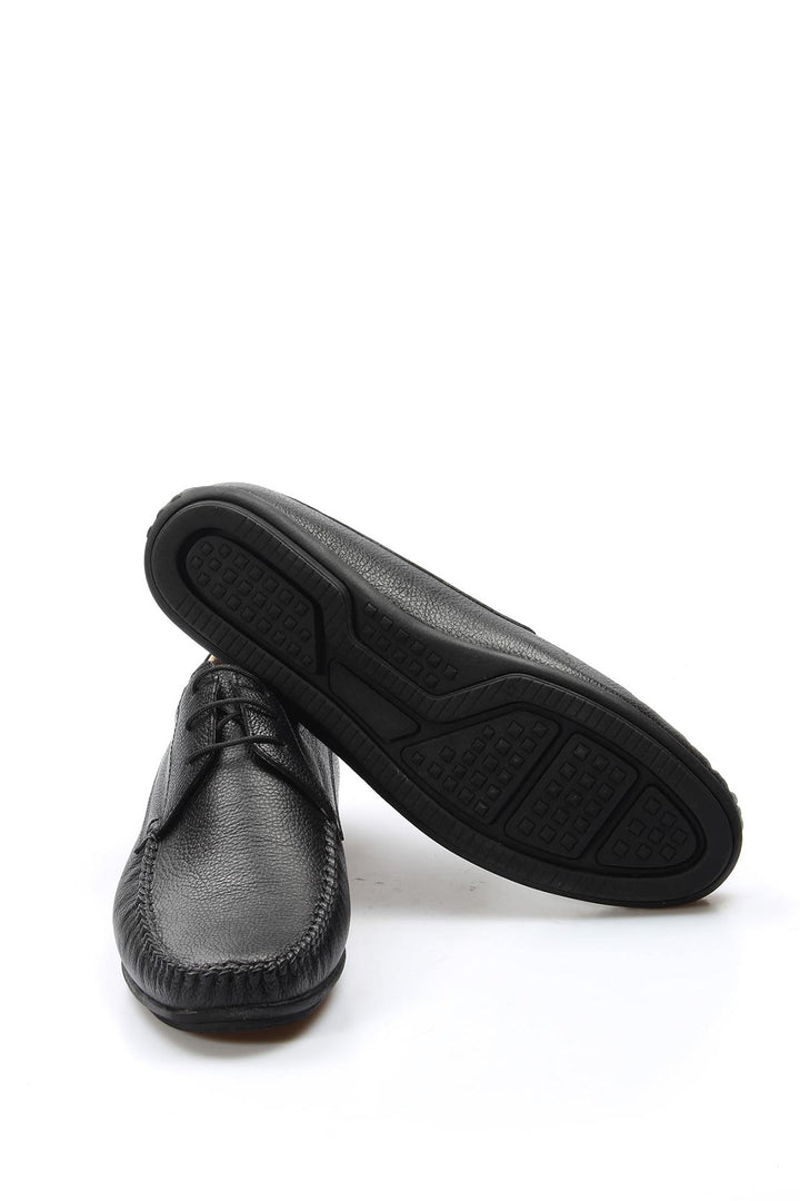 Men's Black Moccasin Leather Shoes with Lace Detailing - Wessi