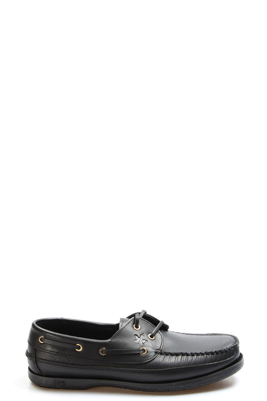 Men's Black Leather Moccasins with Gold Eyelets - Wessi