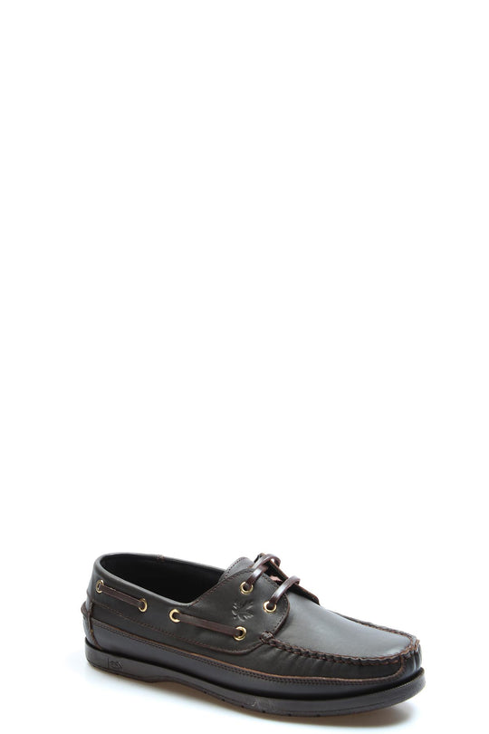Men's Brown Leather Boat Shoes with Brass Eyelets - Wessi