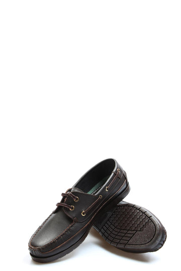 Men's Brown Leather Boat Shoes with Brass Eyelets - Wessi