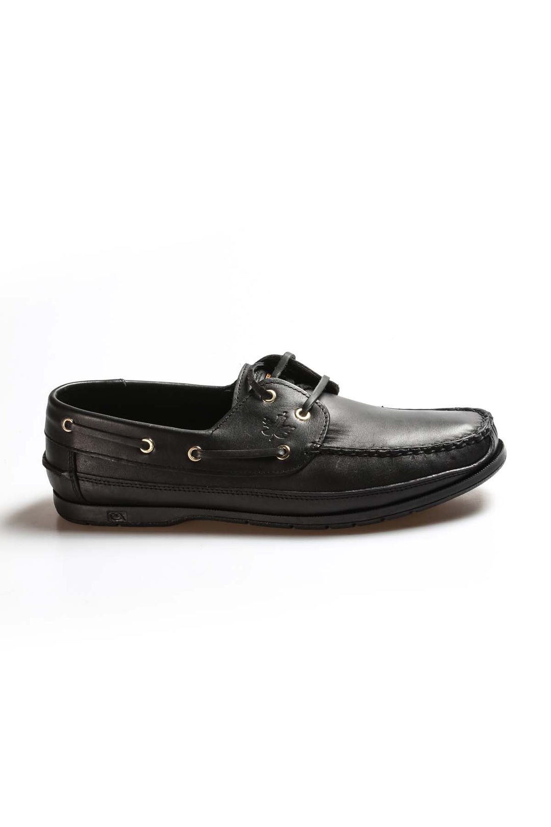 Men's Black Leather Boat Shoes with Lace-Up Detail - Wessi