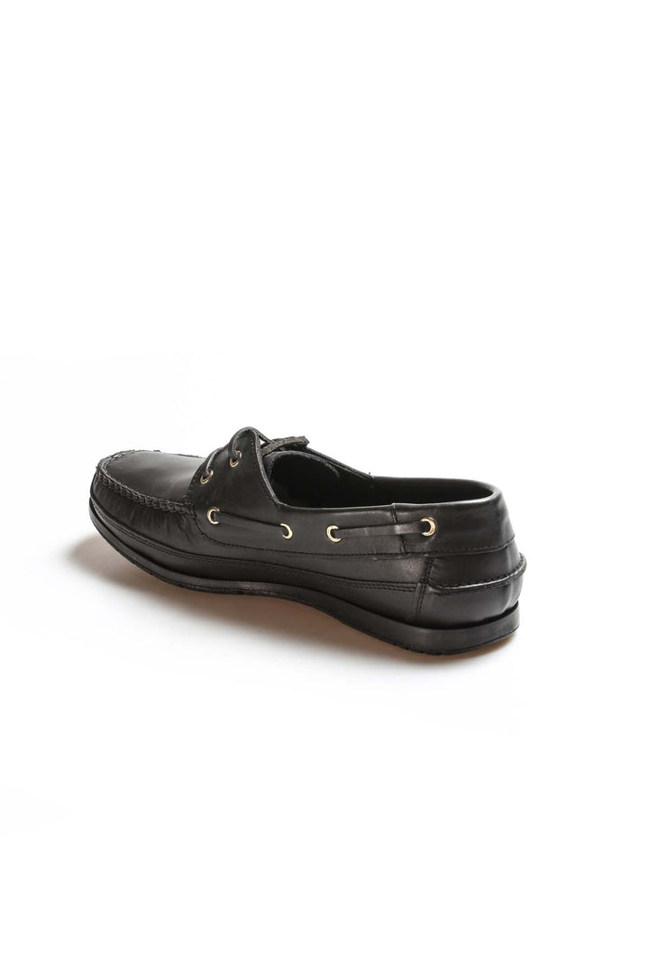 Men's Black Leather Boat Shoes with Lace-Up Detail - Wessi