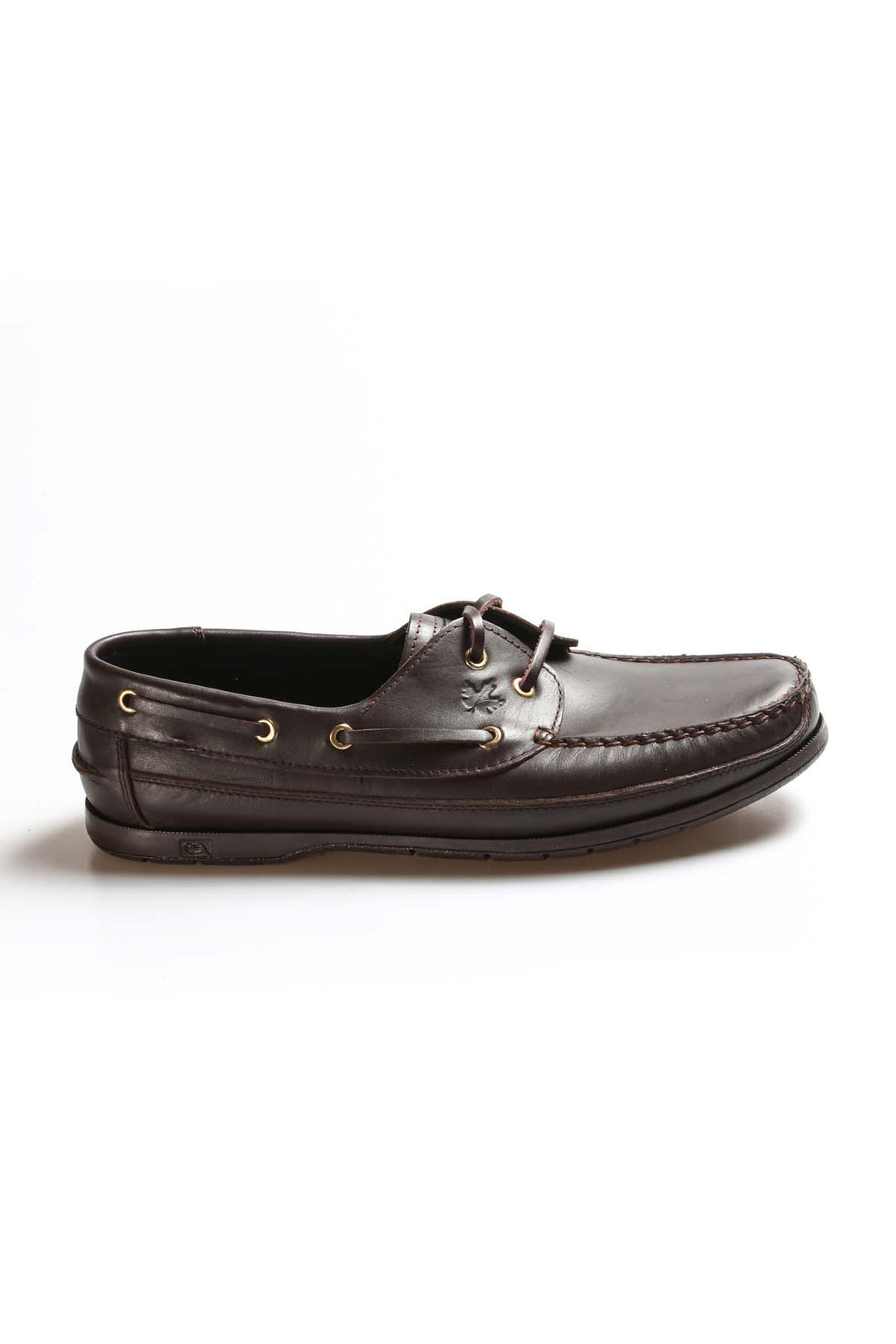 Men's Brown Leather Boat Shoes with Metal Eyelets and Moc Toe Stitching - Wessi