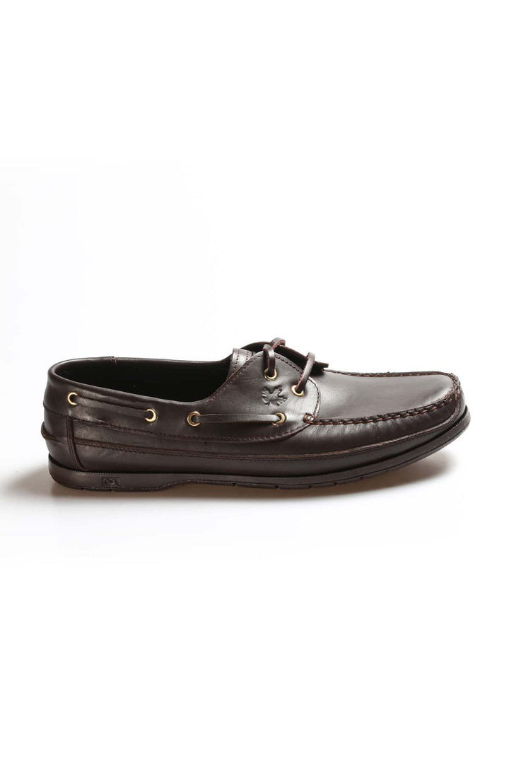 Men's Brown Leather Boat Shoes with Metal Eyelets and Moc Toe Stitching - Wessi