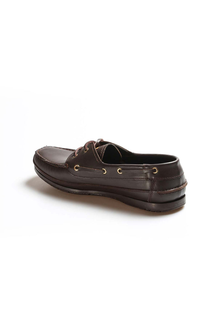 Men's Brown Leather Boat Shoes with Metal Eyelets and Moc Toe Stitching - Wessi