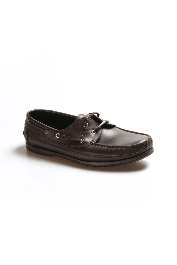 Men's Brown Leather Boat Shoes with Metal Eyelets and Moc Toe Stitching - Wessi
