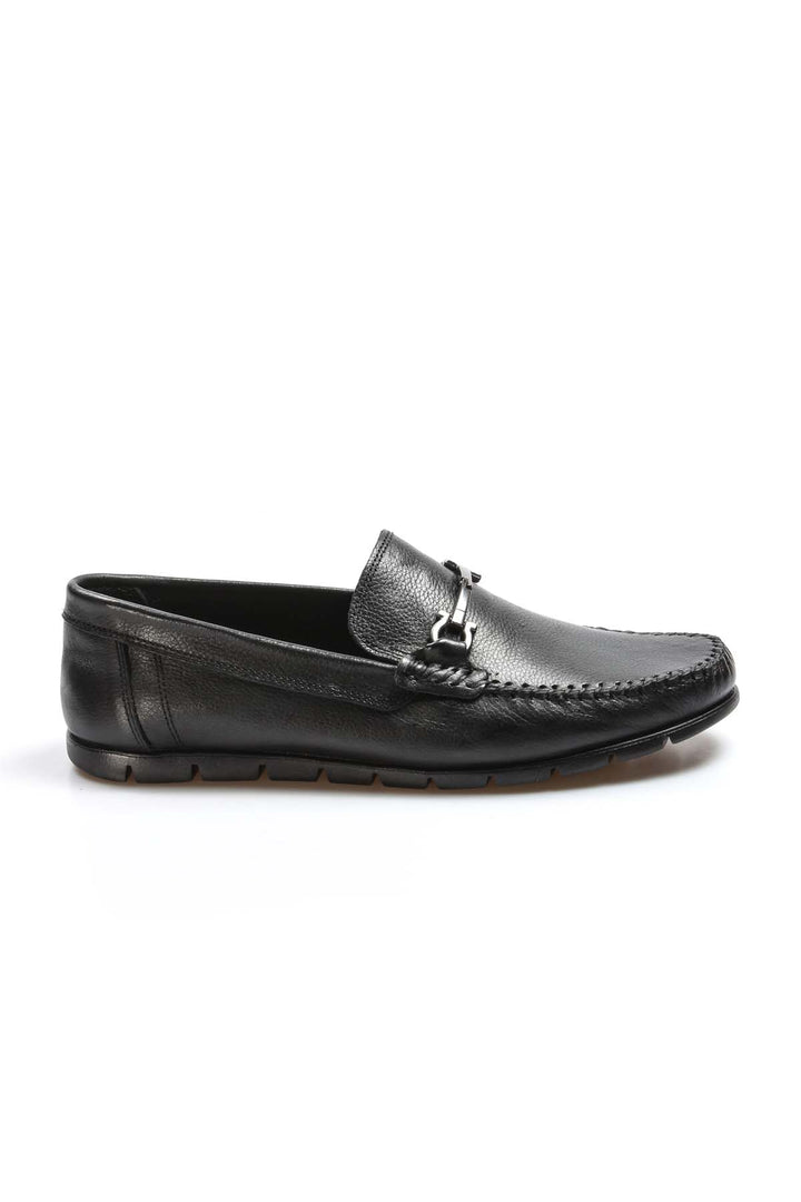 Men's Black Leather Loafers-Wessi