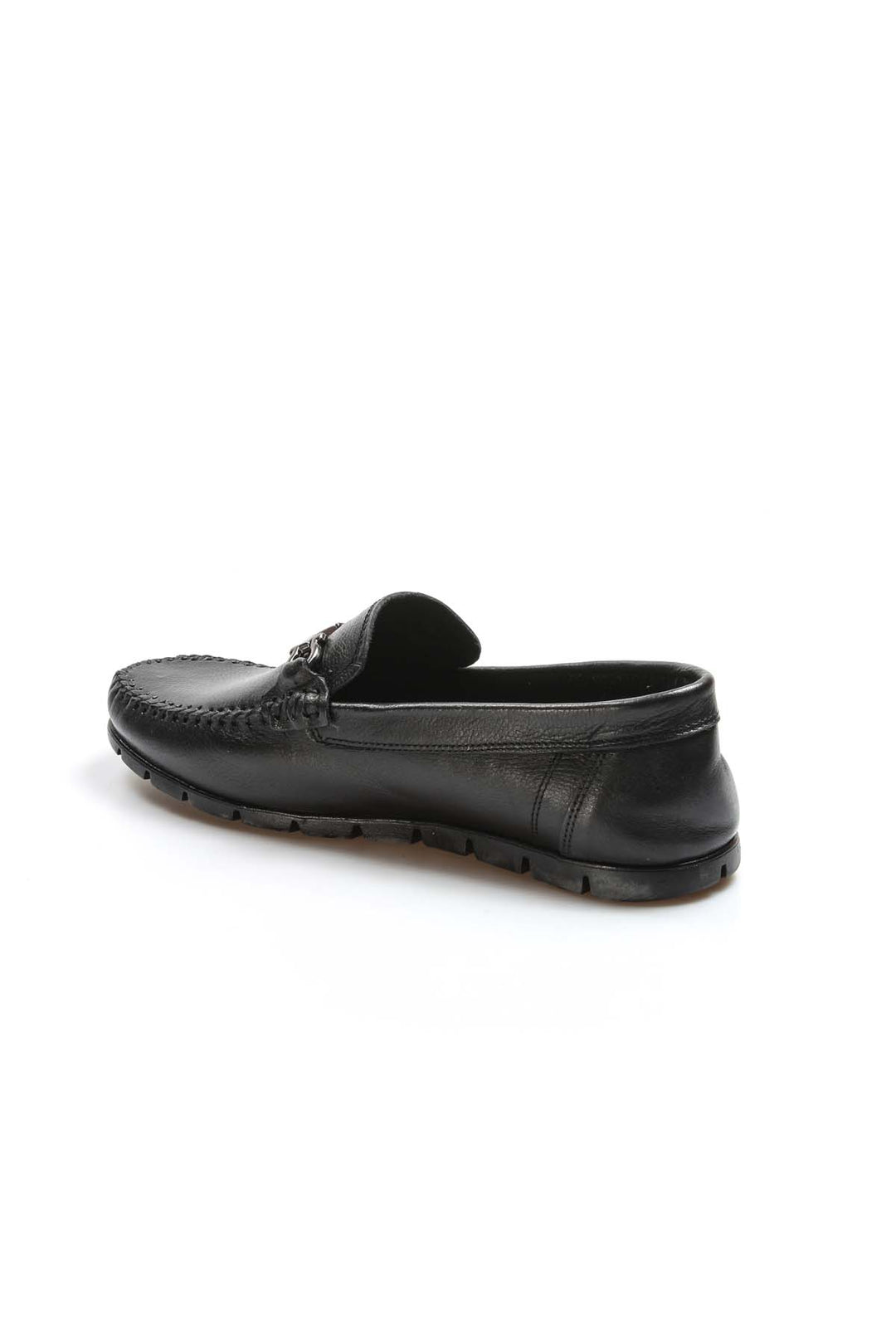 Men's Black Leather Loafers-Wessi