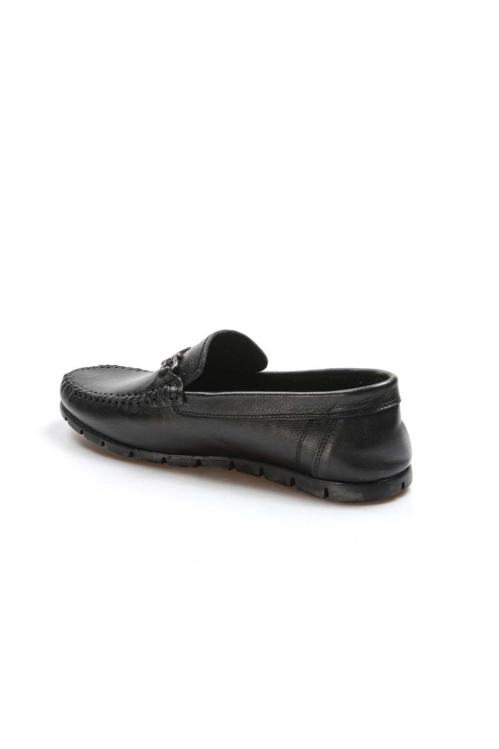 Men's Black Leather Loafers-Wessi