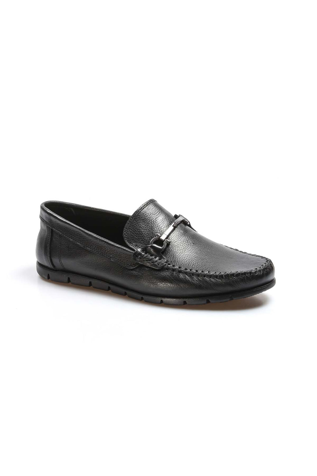 Men's Black Leather Loafers-Wessi