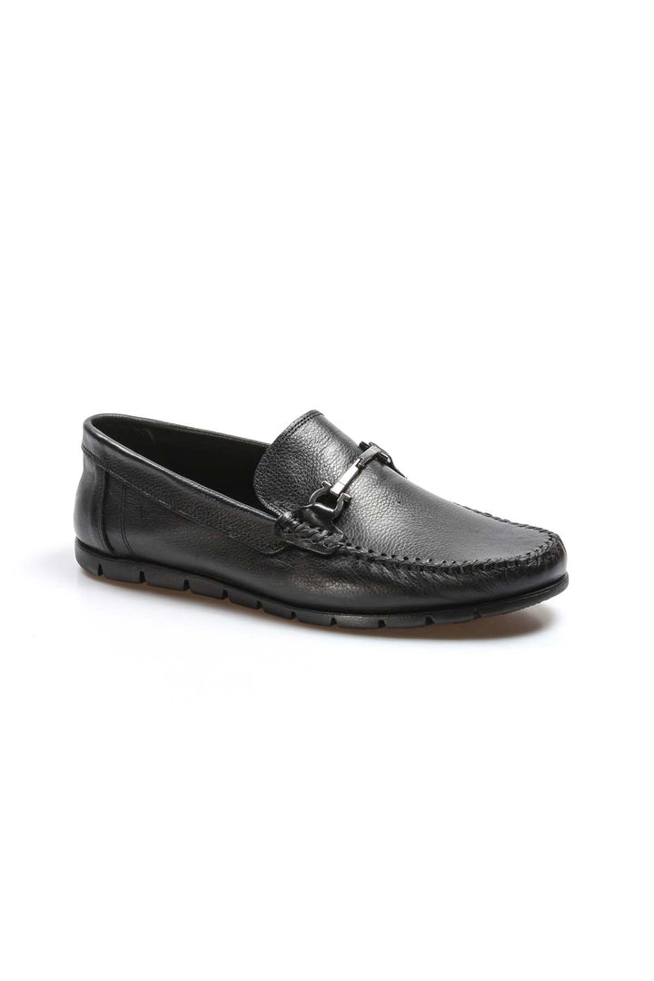 Men's Black Leather Loafers-Wessi
