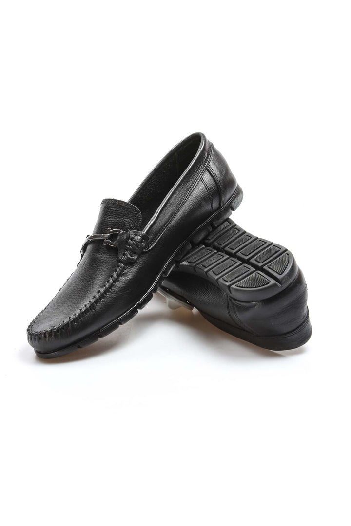Men's Black Leather Loafers-Wessi
