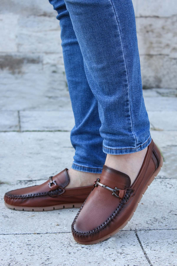 Men's Brown Leather Bit Loafers-Wessi