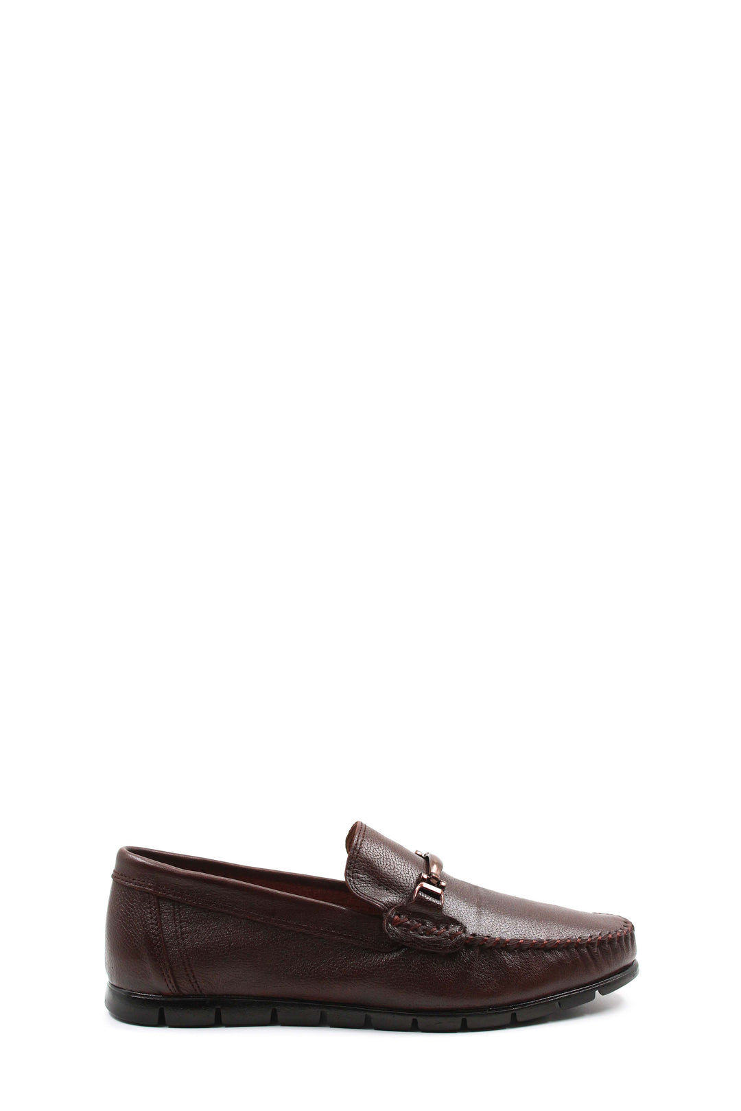 Men's Brown Leather Buckle Moccasins-Wessi