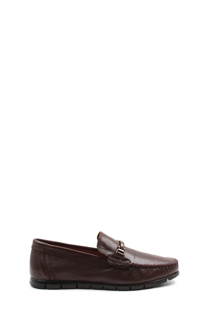 Men's Brown Leather Buckle Moccasins-Wessi